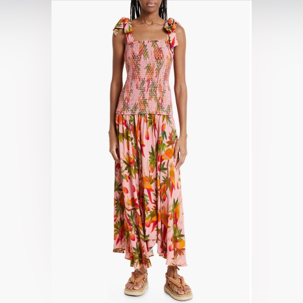 NWT FARM Rio Mango Trees Smocked
Bodice Midi Dress